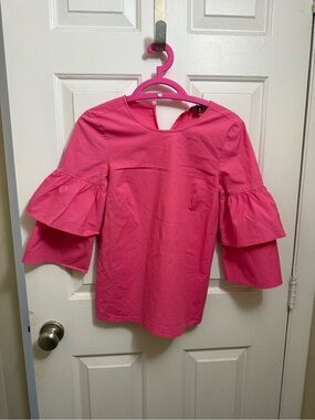 J. Crew Hot Pink Tiered Ruffle Sleeve Blouse